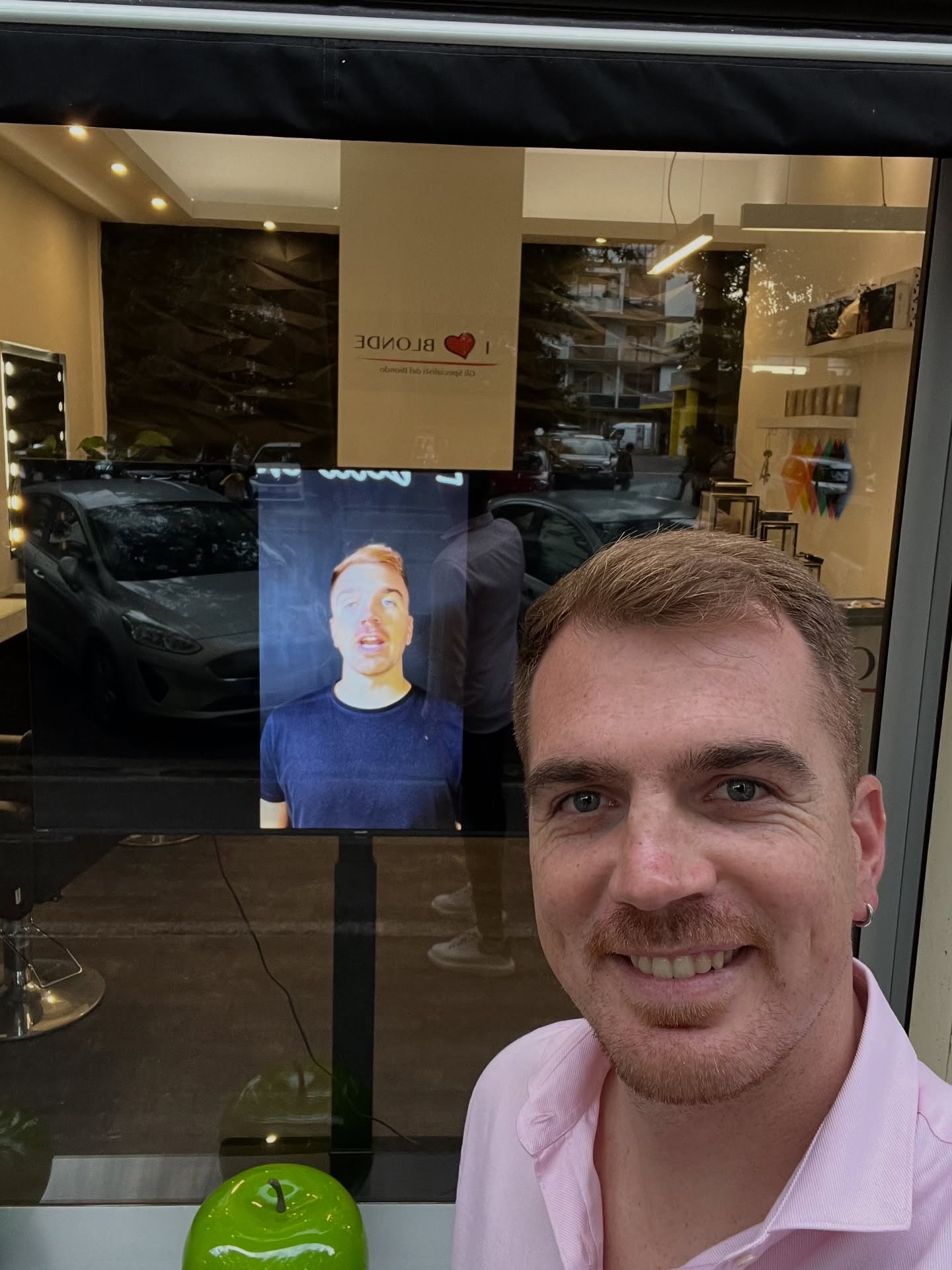 Alessandro Picchianti outside the I Love Blonde salon window